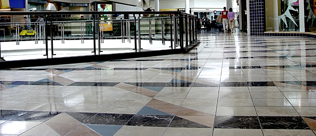 Shiny clean tile floor in mall