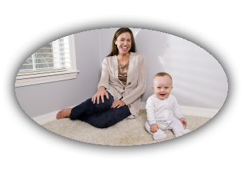 Mother and baby on carpet that was cleaned